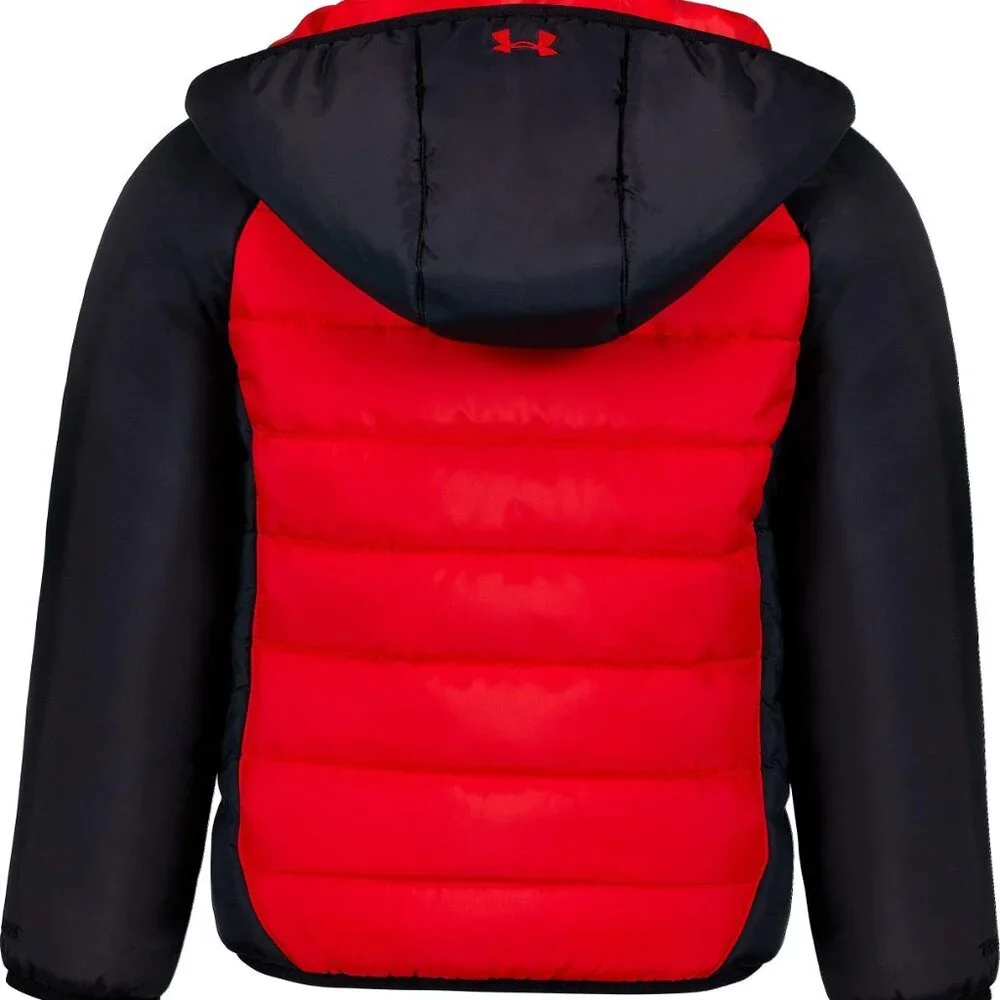 New UNDER ARMOUR Toddler Color Block Hooded Puffer Jacket Red\Black 18MO